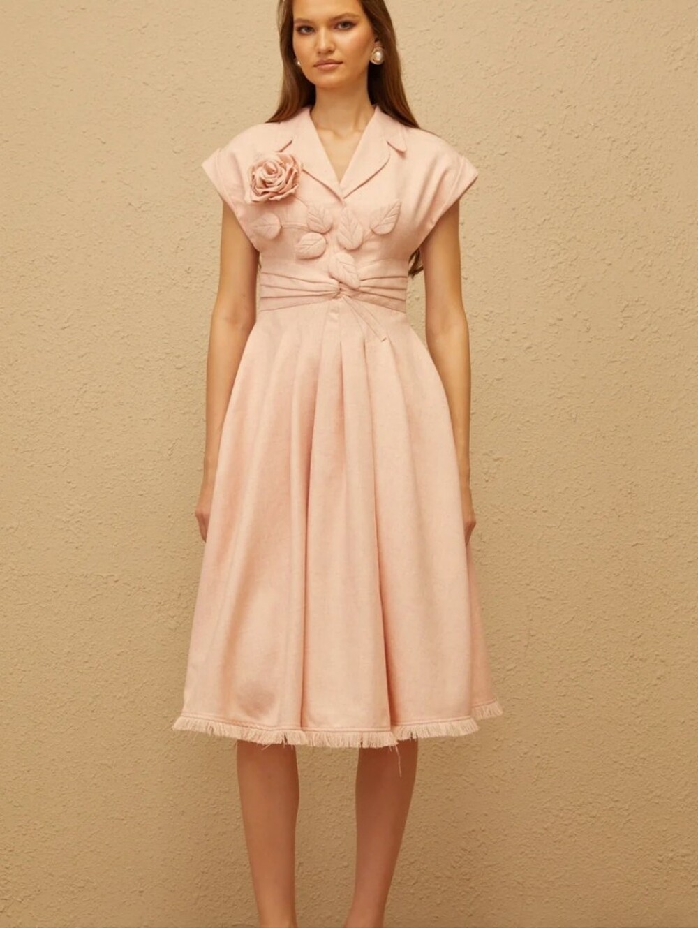 New Miss Rosier Bernadett Pink 3D Petal Pleated Midi Dress Size Small